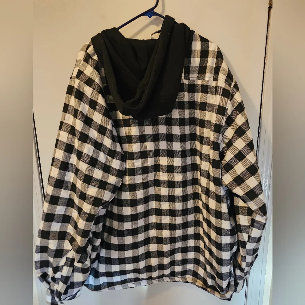 Infinity Apparel White Black Plaid Flannel Shirt Jacket Hood Lined Mens 3XL  NWT